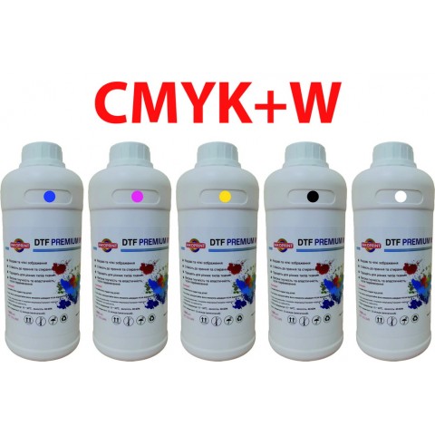 Преміум DTF (ДТФ) чорнила CMYK+W, 5 л Преміум DTF (ДТФ) чорнила CMYK+W, 5 л