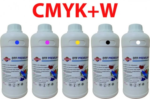 Преміум DTF (ДТФ) чорнила CMYK+W, 5 л Преміум DTF (ДТФ) чорнила CMYK+W, 5 л